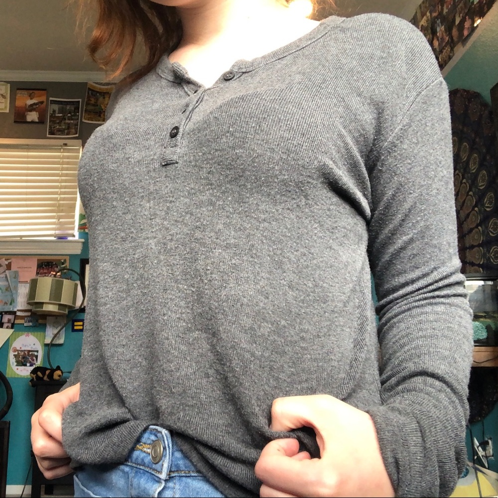 Grey long sleeved Brandy Melville button top
